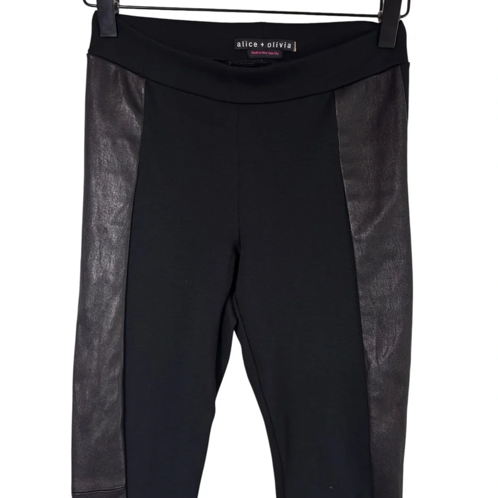 ALICE + OLIVIA LEATHER SIDE PANEL BLACK STRETCHY LEGGINGS NO SIZE - Picture 4 of 7